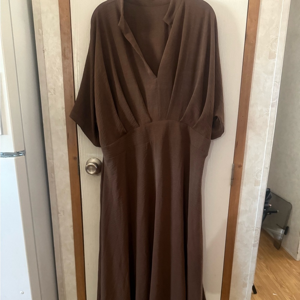 Chic Brown V-Neck Dress